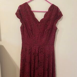 Vintage inspired midi burgundy lace a line dress size L